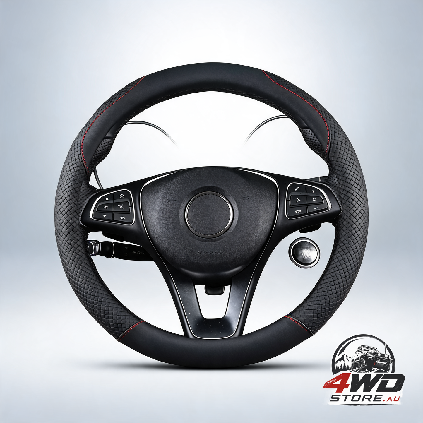 Carbon fibre car steering wheel cover, anti-slip breathable, red and black, 37-39cm