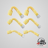 Tyre valve extension adapters in 45, 90 and 135 degree angles