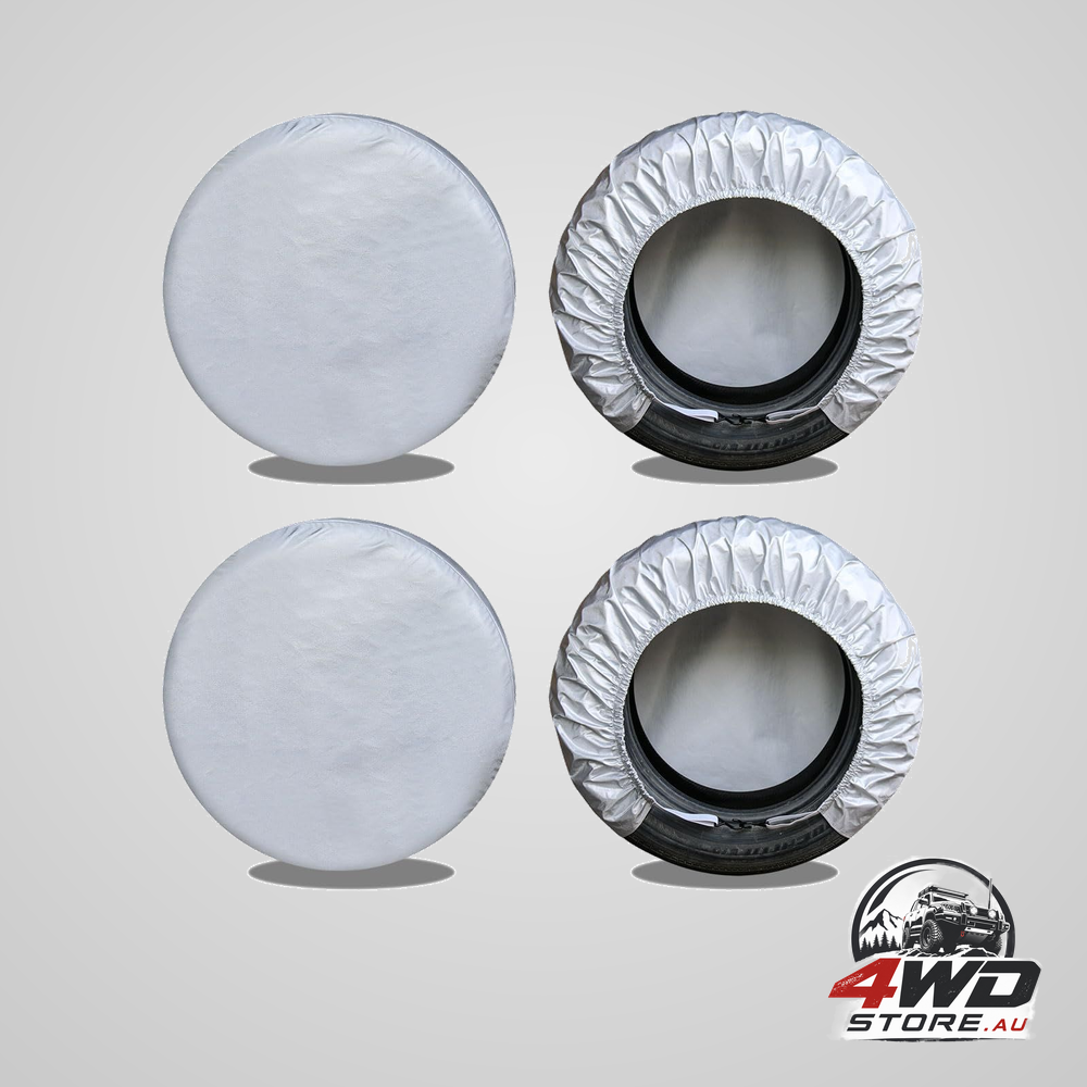 4-pack waterproof tyre covers for trailer, camper and motorhome, fits 24-26 inch, silver