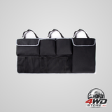 Hanging car boot organiser backseat bag with 4 pockets and 2 mesh pouches
