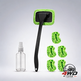 Car windscreen rotating defogger cleaner brush with microfibre pads and spray bottle