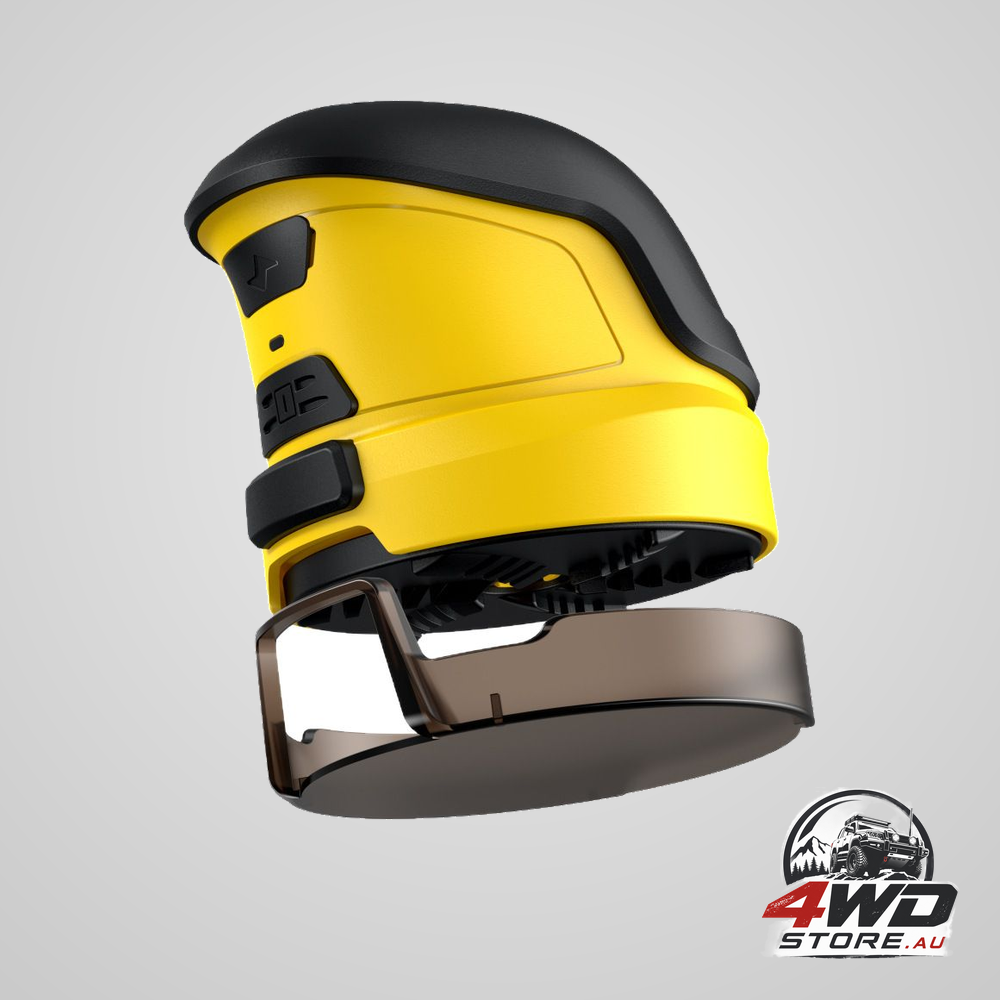 Battery operated handheld car windscreen ice scraper and snow remover, yellow