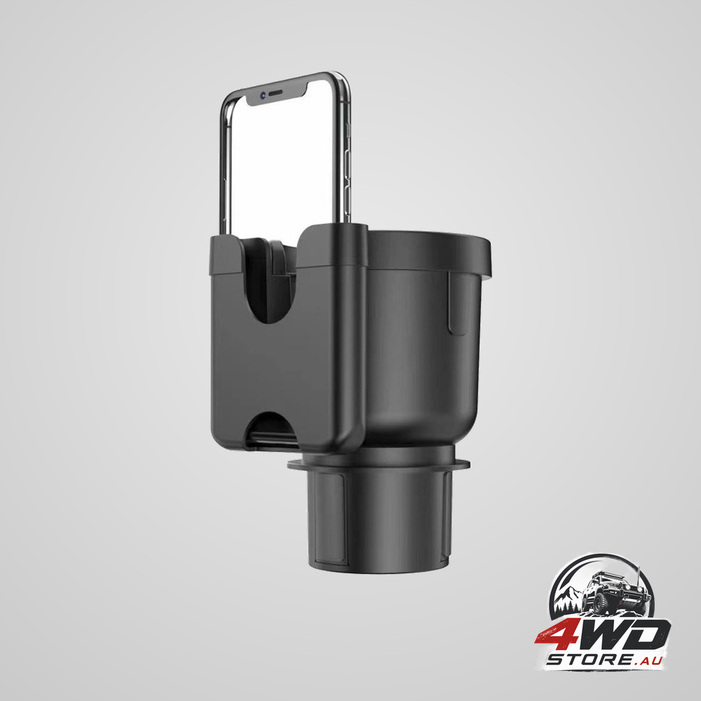 2-in-1 adjustable car cup holder expander with phone holder, black