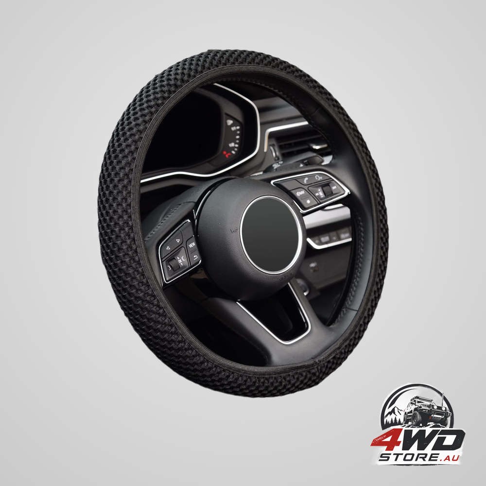 Elastic stretch car steering wheel cover, breathable ice silk, universal 15 inch, black