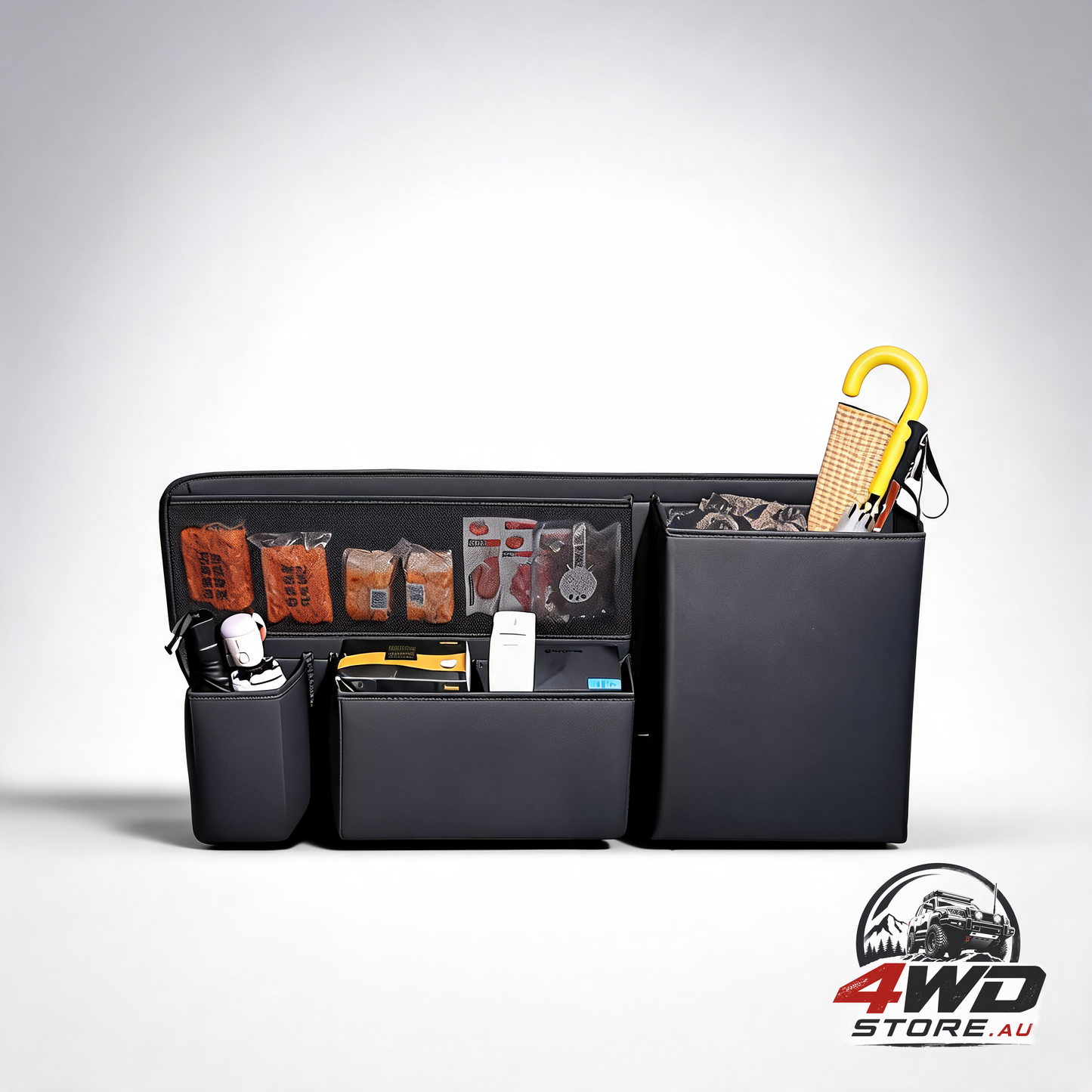 Car boot organiser with multiple compartments for storage