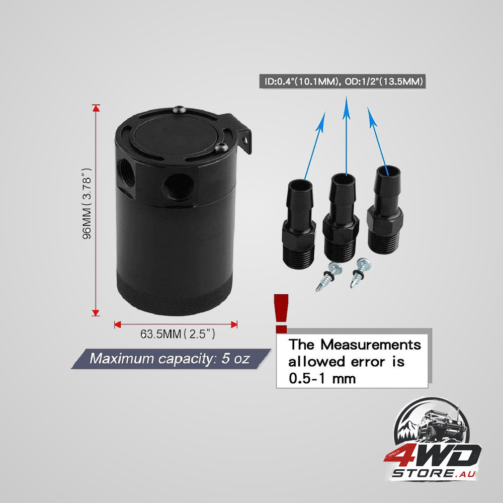 Universal 3-port baffled oil catch can reservoir tank kit, black