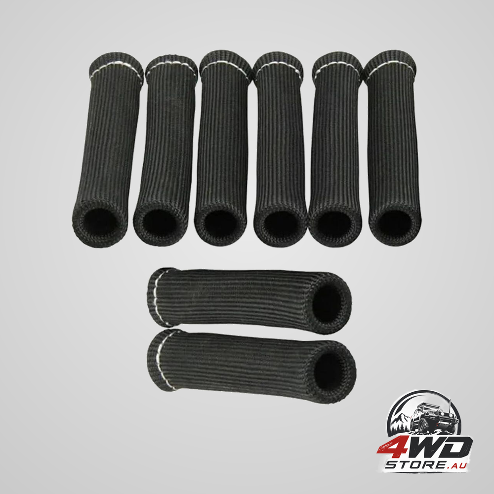 8-pack spark plug wire heat shield sleeve, high temp protection, black