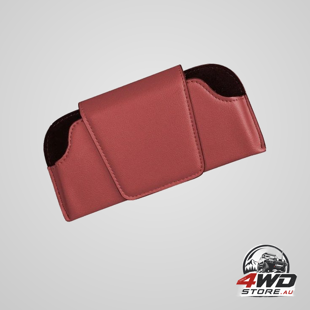 Magnetic car sun visor sunglasses holder clip and storage box, red
