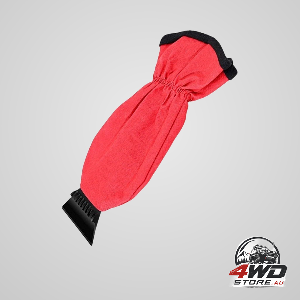 Waterproof car ice scraper mitten with thick fleece lining, red