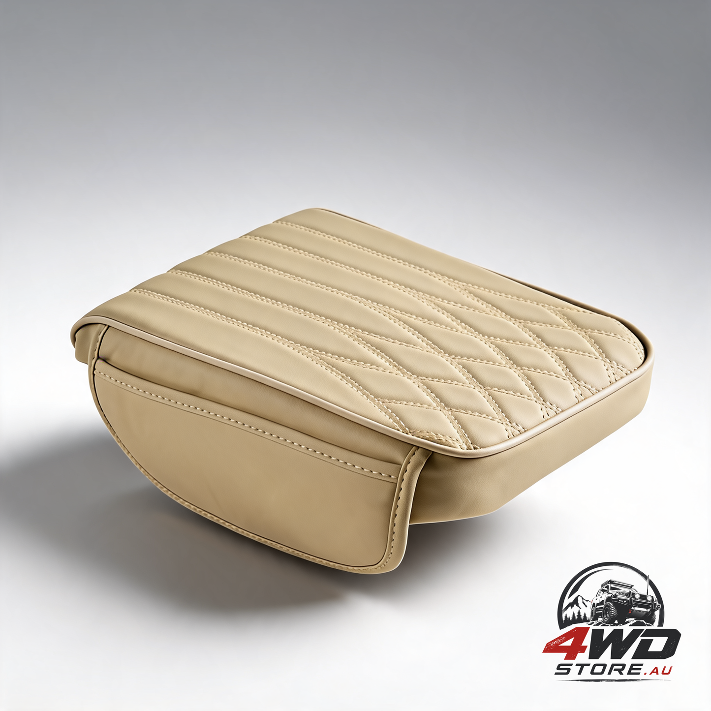 Leather car centre console armrest cover with pockets, 12.5 x 8.6 inch, beige