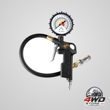 Tyre inflator and deflator dial pressure gauge with brass lock-on chuck and hose