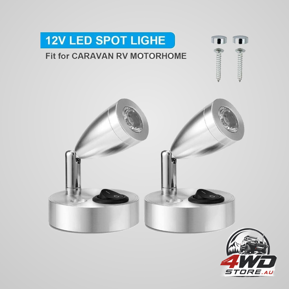 2-pack 12V LED spot reading lights, 3000K 3W with adjustable switch, silver