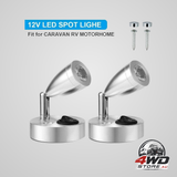 2-pack 12V LED spot reading lights, 3000K 3W with adjustable switch, silver