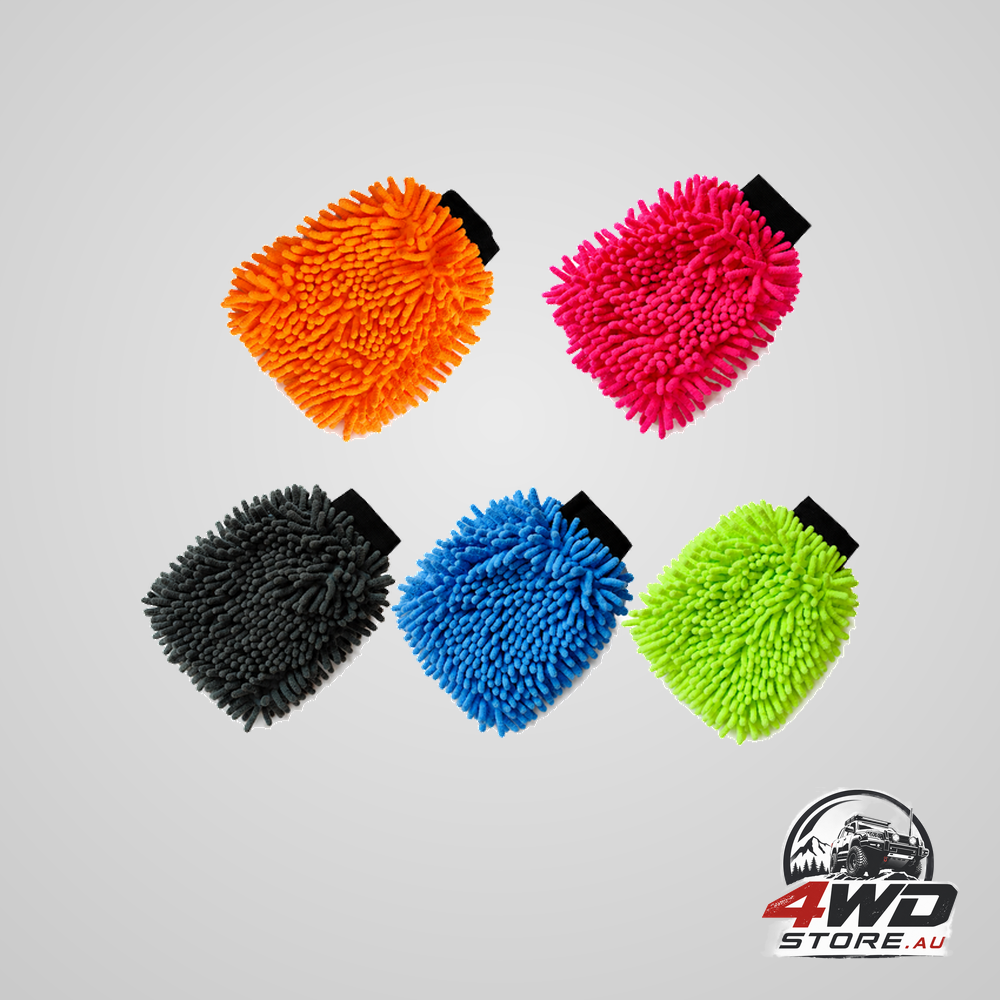 5-pack chenille microfibre car wash mitts, double sided with waterproof lining