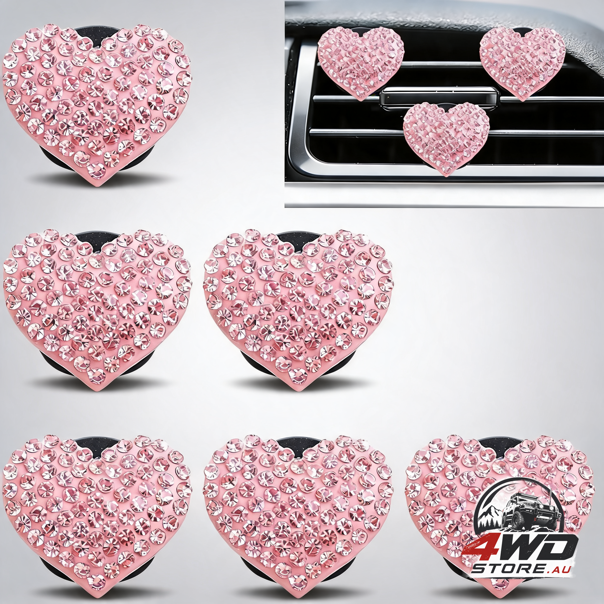 6-pack pink heart car air vent clips, cute girly interior decoration