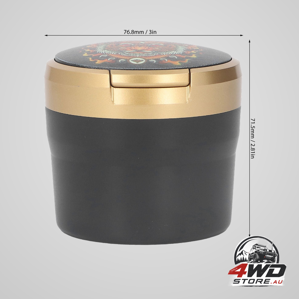 Car ashtray with cover LED light portable vehicle ashtray smokeless car ashtray for travel outdoor golden tiger