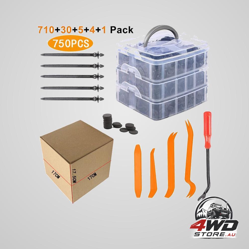 Boxed 710Pcs heavy duty car retainer clips kit with 4Pcs fastener removal tools