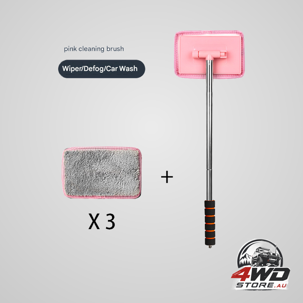 Telescopic car windshield cleaning brush with 3 replacement microfiber