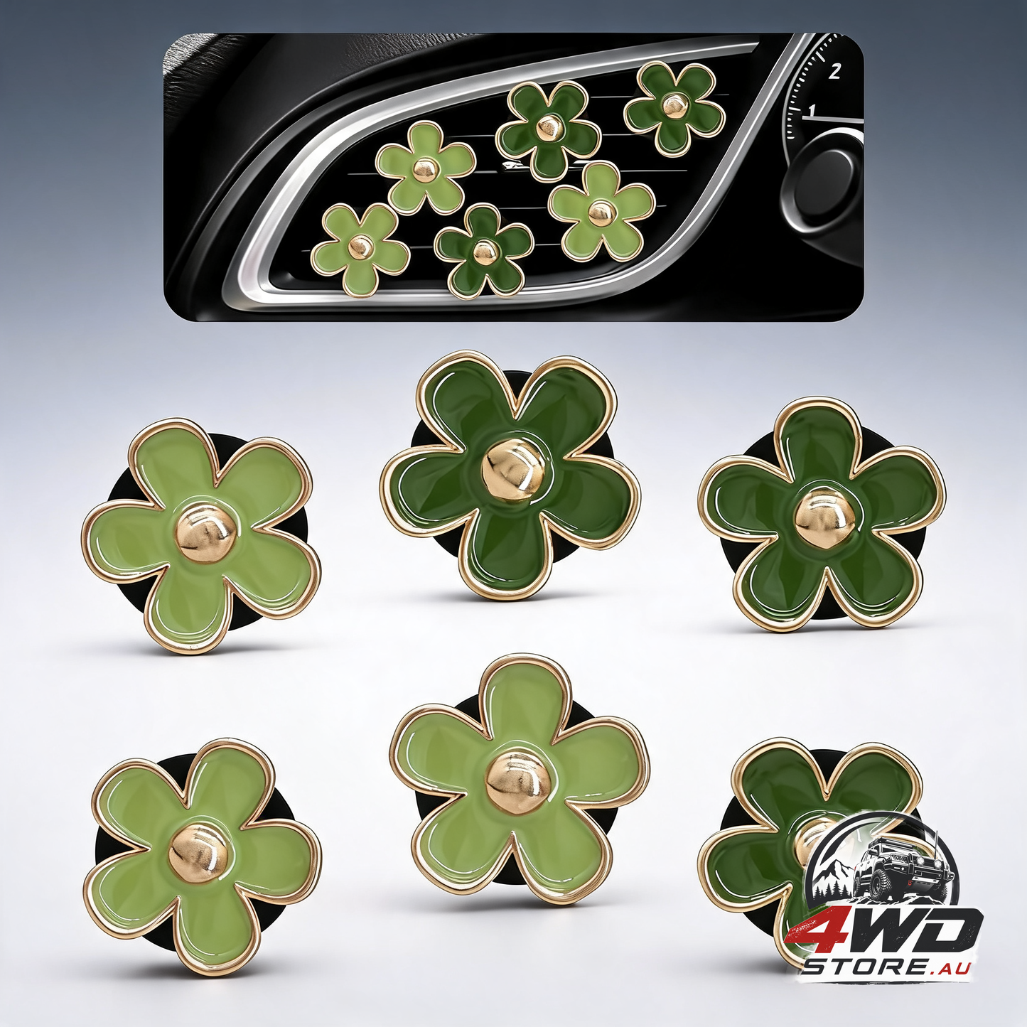 Green flower car decor 6pcs green daisy air vent clips car air fresheners