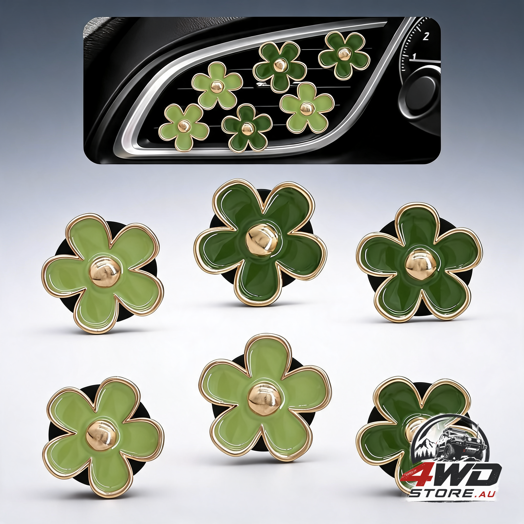 Green flower car decor 6pcs green daisy air vent clips car air fresheners
