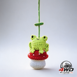 Crochet frog and mushroom ornament accessories for rear view window