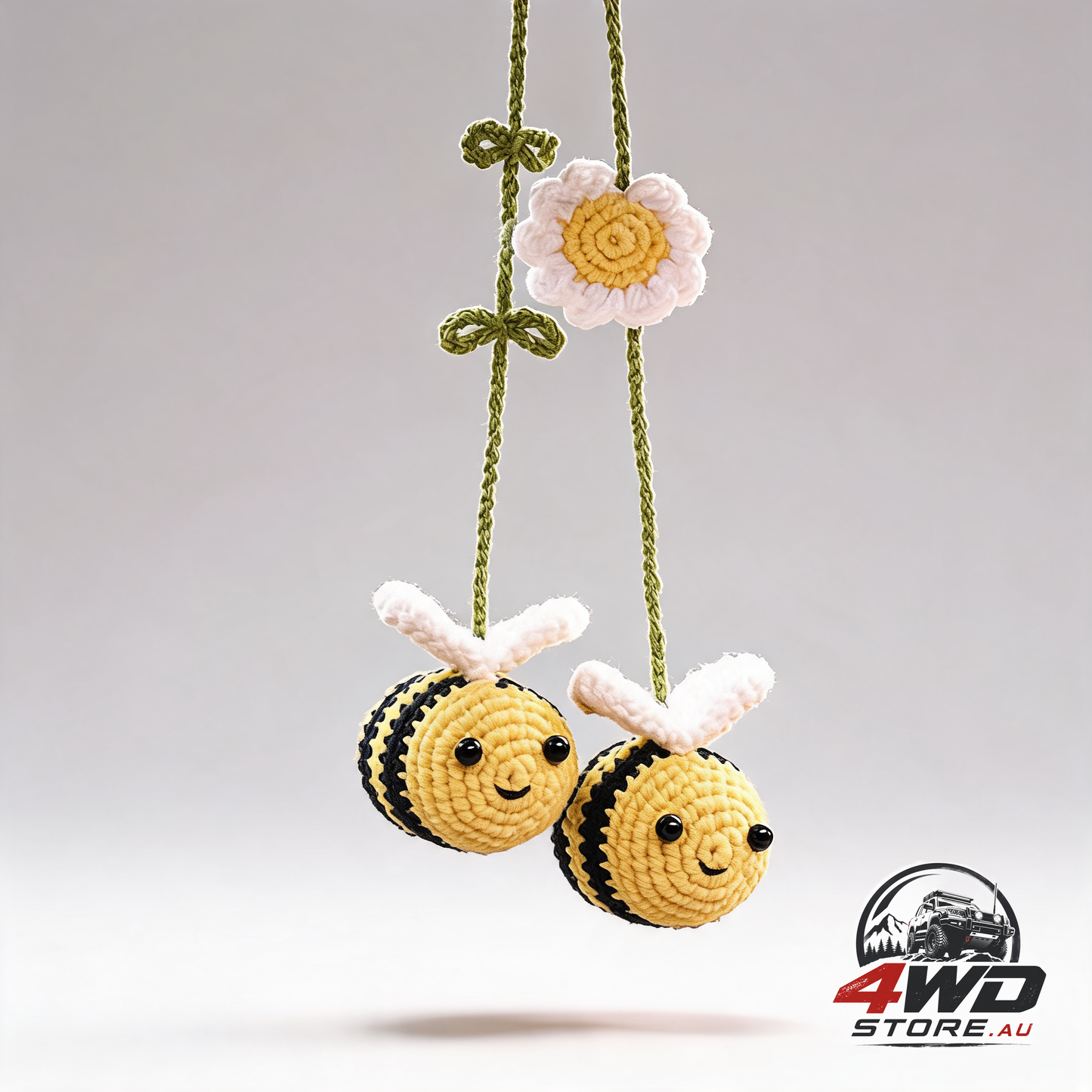 Crochet bee car rear view mirror holder cute bumblebee hanging ornament