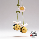 Crochet bee car rear view mirror holder cute bumblebee hanging ornament