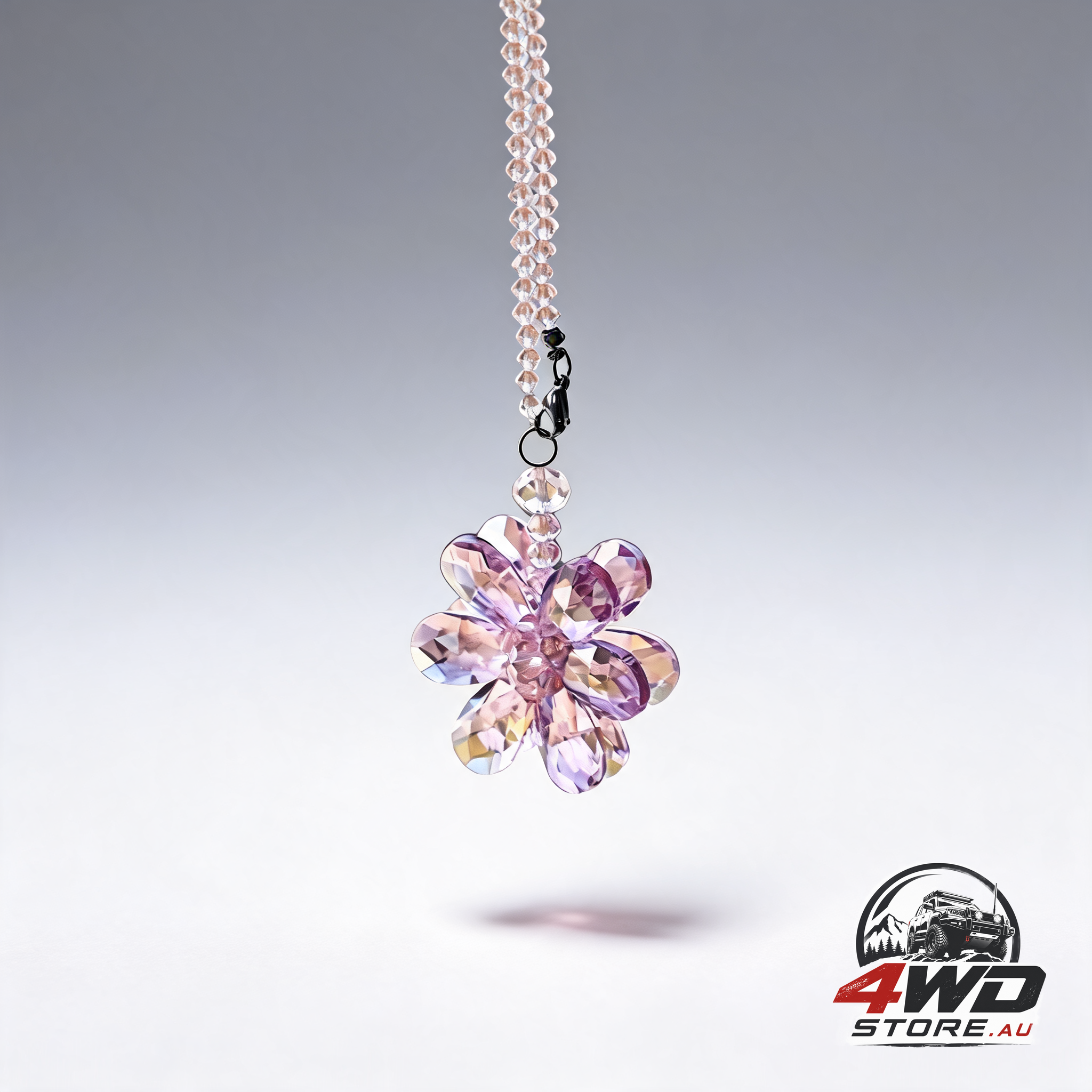 Crystal flower car rear view mirror pendant pink crystal beads charm decor for women interior