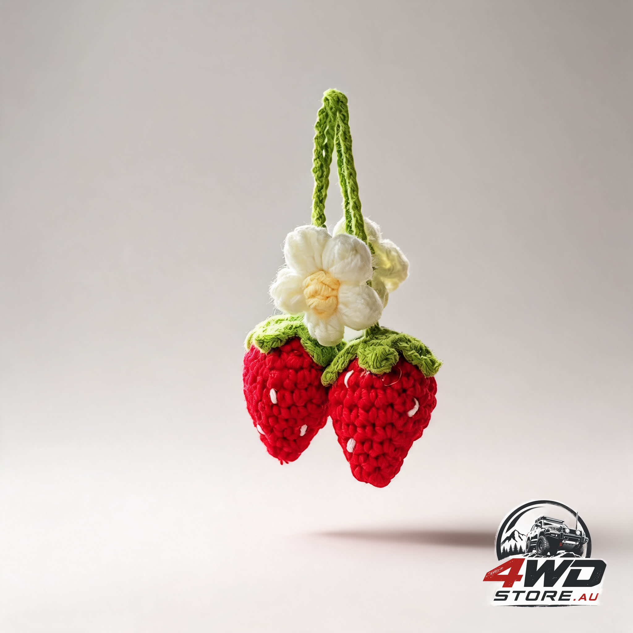 Handmade crochet red strawberry and flower car rear view mirror hanging ornament