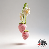 Crochet strawberry and flower car hanging ornaments cute aesthetic rearview mirror hanging accessories for women and girls