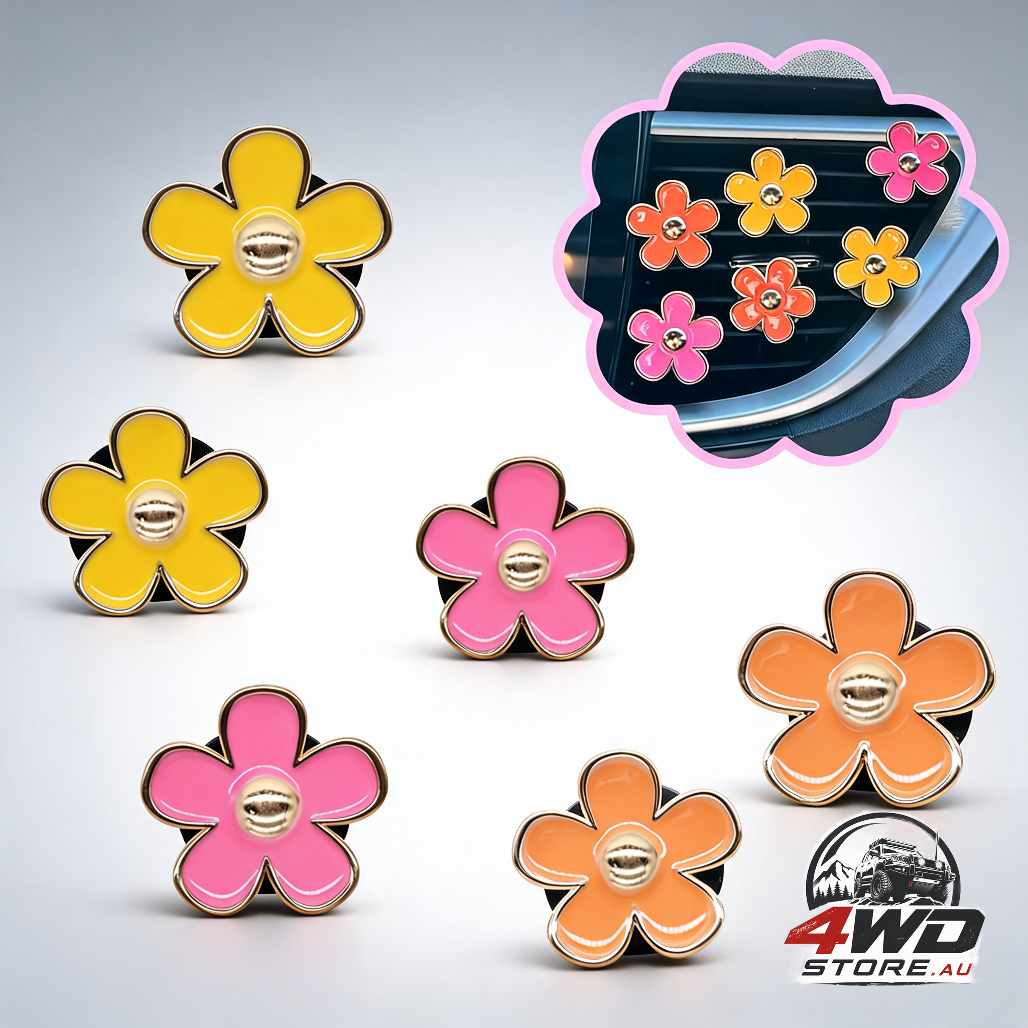 6pcs flower air freshener vent clips pink yellow orange daisy car decor accessories for women
