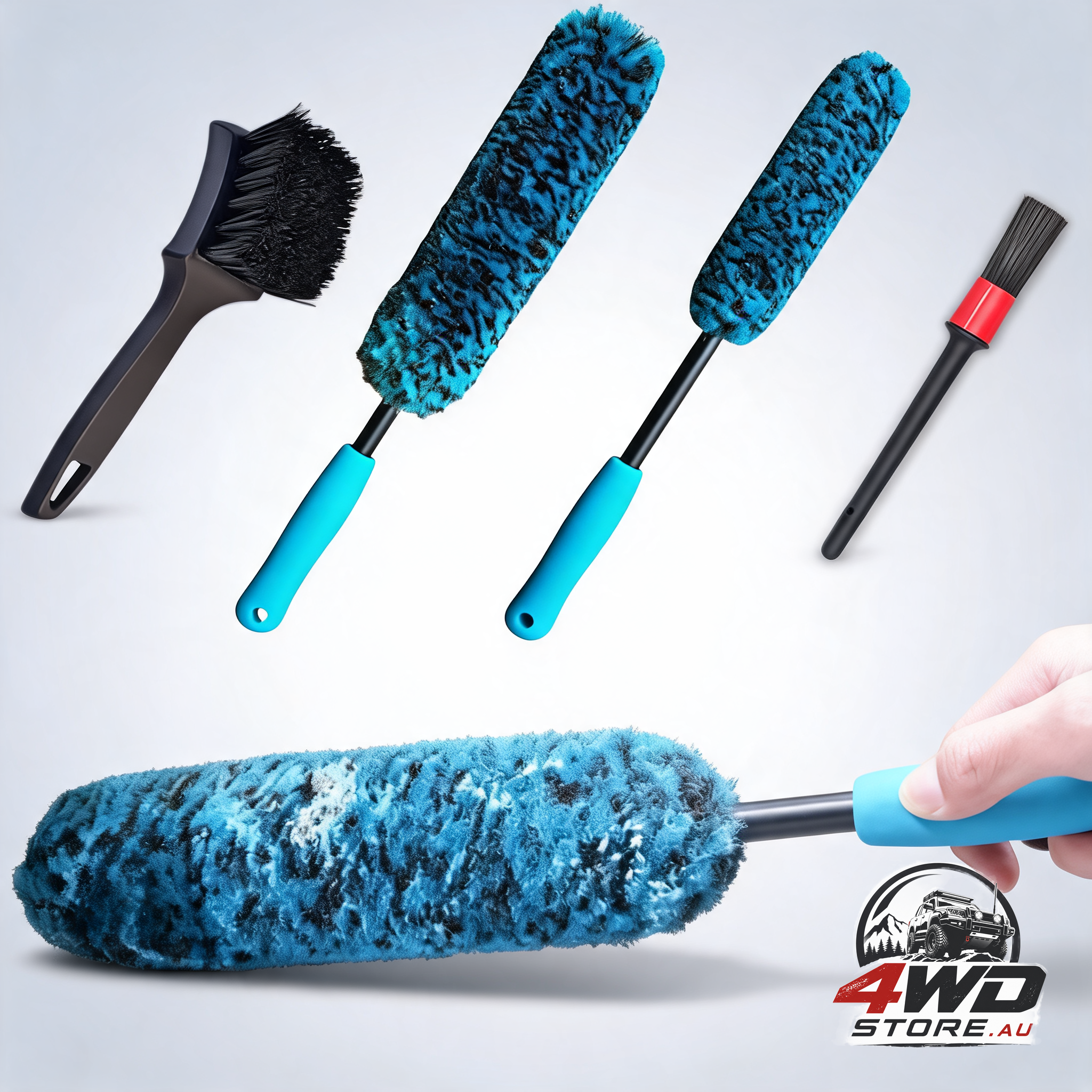 4-Piece wheel cleaning brush set with 2 soft wool brushes detail brush