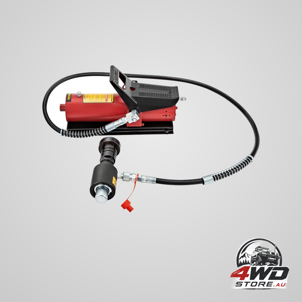 Hydraulic exhaust pipe expander 1-5/8in to 4-1/4in size 10 t pedal pump included with 4 dies
