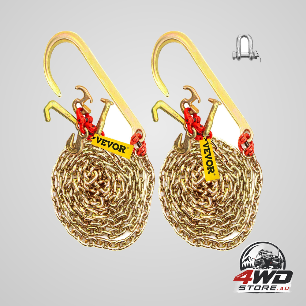 J hook chain 2PCS 8 mm x 300 cm G80 long shank j hook tow chain with RTJ cluster hook & grab hook