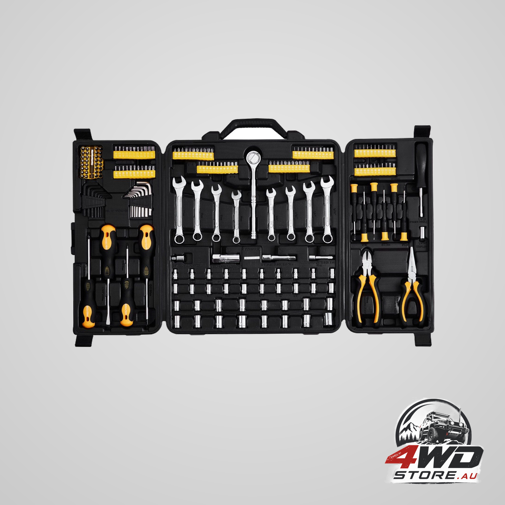 221-Piece mechanics tool set 1/4in and 3/8in drive sockets SAE and metric mechanic tool kit with bits