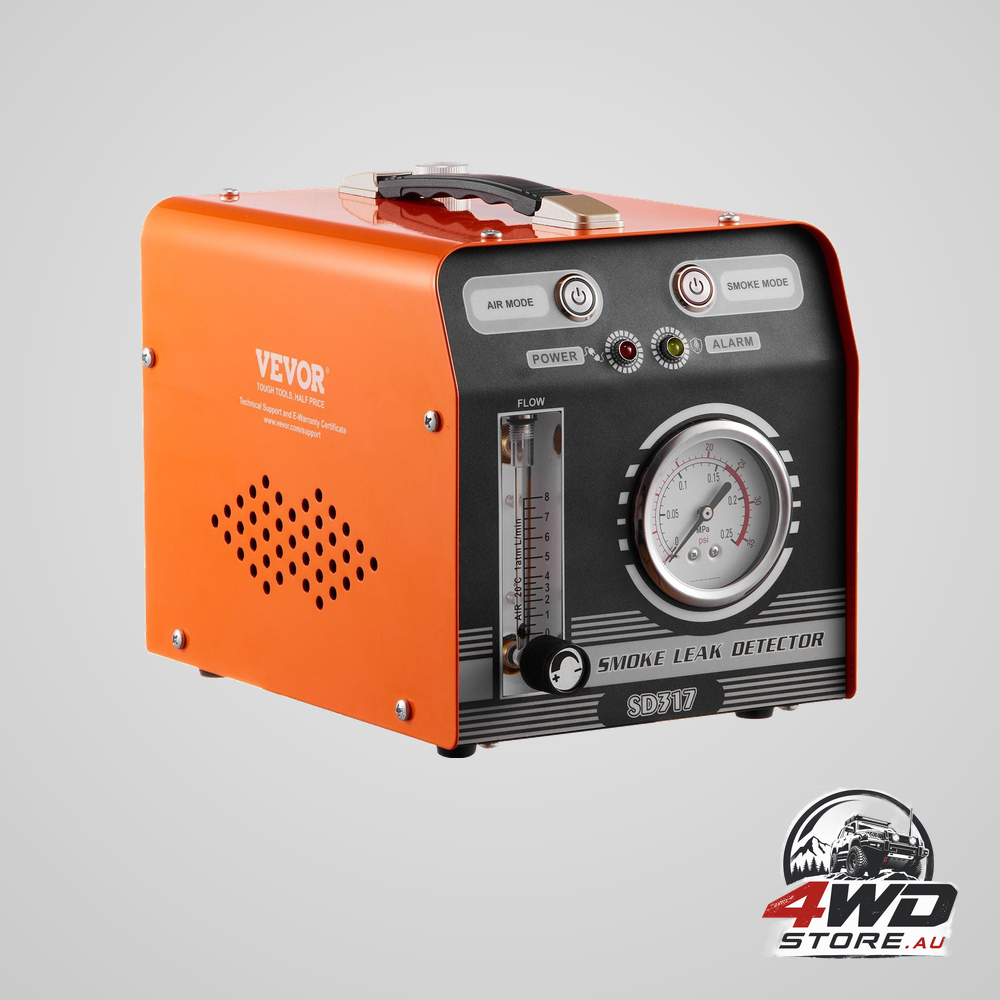 Automotive EVAP smoke machine leak detector with air pump, pressure gauge and flow meter