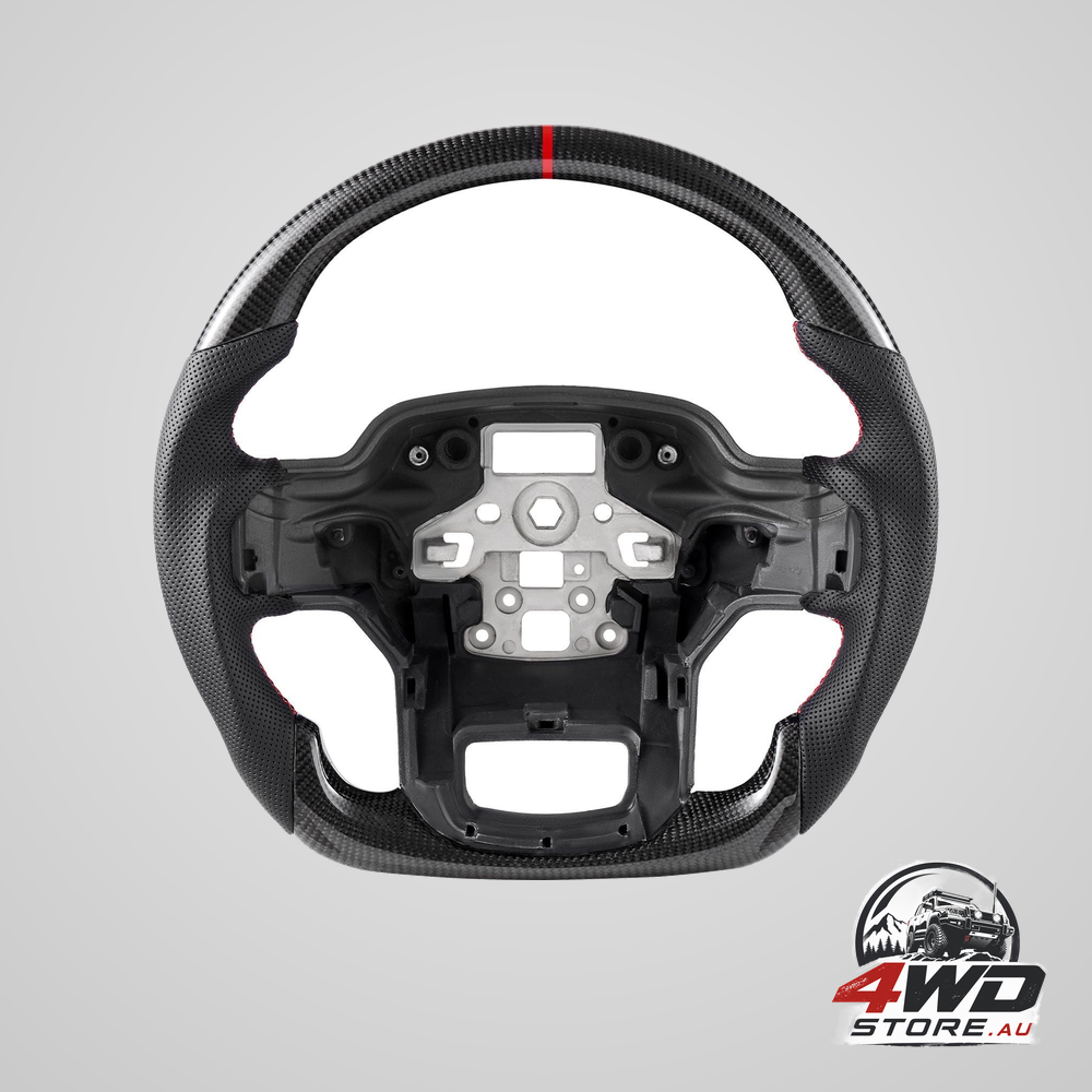 Carbon fibre D-shaped steering wheel for 2021-2024 Ford F150, black leather grip
