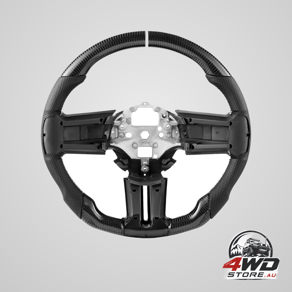 Carbon fibre D-shaped steering wheel for 2010-2014 Ford Mustang, black leather grip