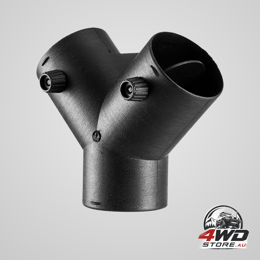 Diesel heater duct connector 75 mm 3-way Y branch with two rotatable valves, black