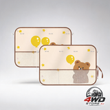 Cute bear car sunshade set of 2 side window curtains with mesh pockets, beige
