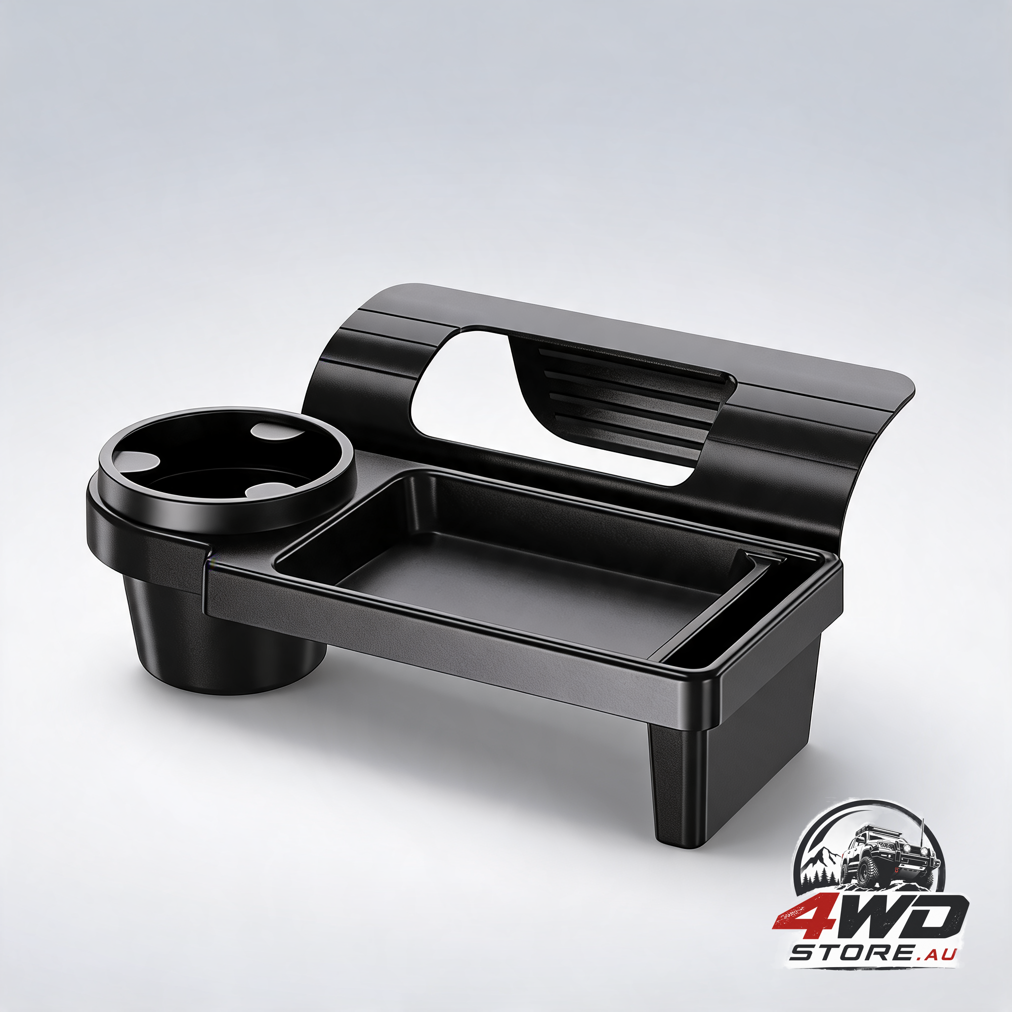 Universal car window organiser with cup holder and phone tray for door side storage