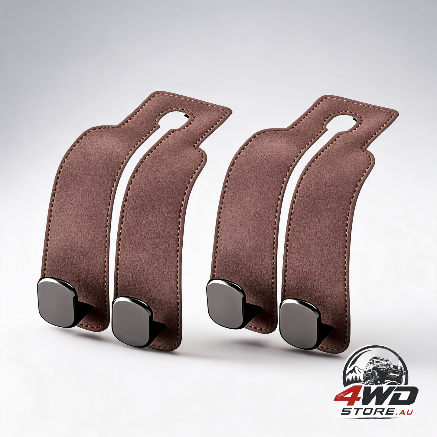 Leather car headrest double hook for wallets, bags and seat back storage