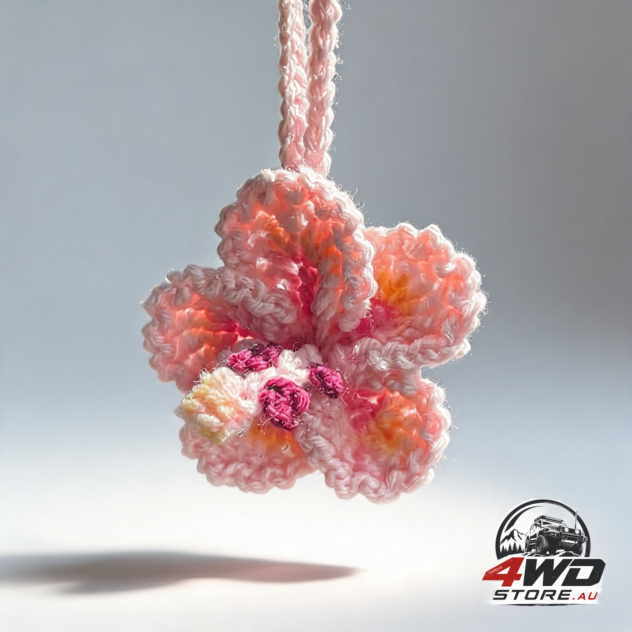 Hibiscus car ornaments, crochet Hawaiian tropical flower mirror charm decoration