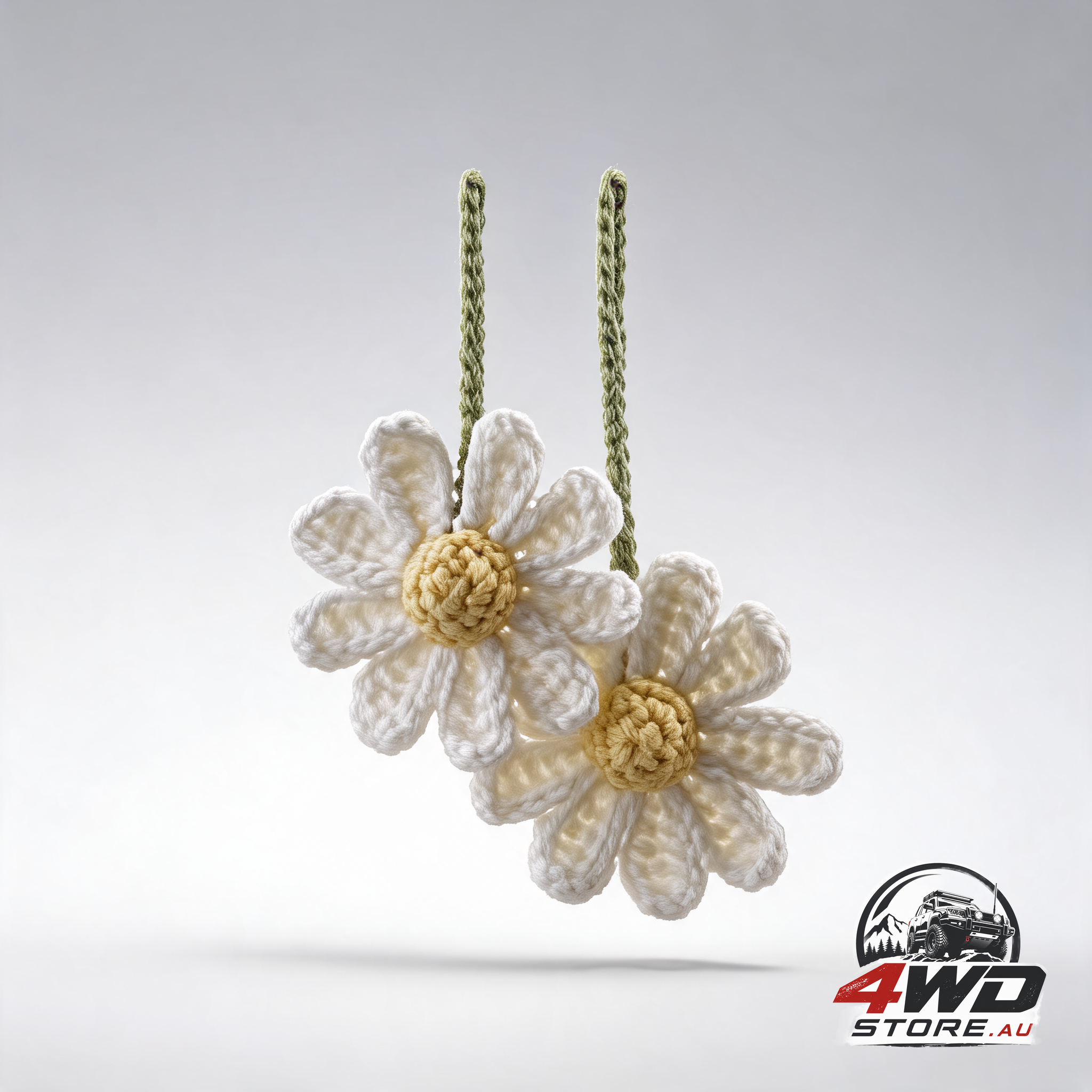 Crochet daisy rearview mirror charm, handmade daisy flower car decoration