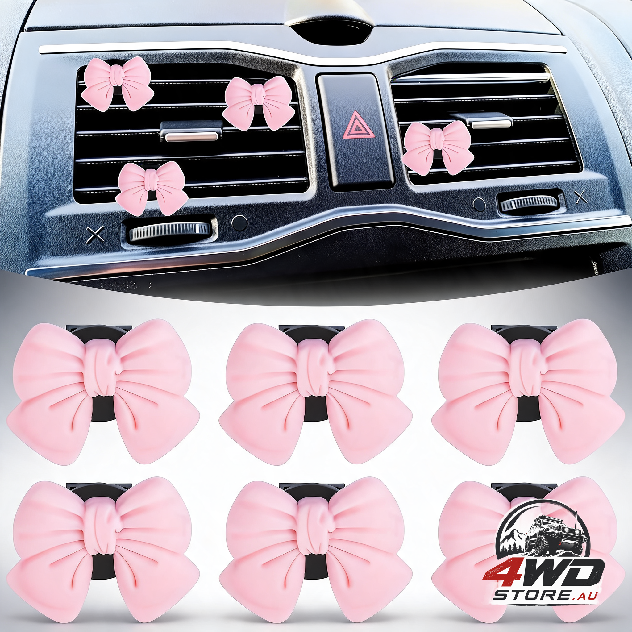 6 piece pink bow car vent clips, cute air freshener vent decoration for women