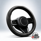 Microfibre leather car steering wheel cover with non-slip lining, universal 14.5-15 inch black