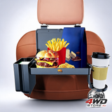 Foldable car backseat tray table with cup holder, snack tray and phone stand, black