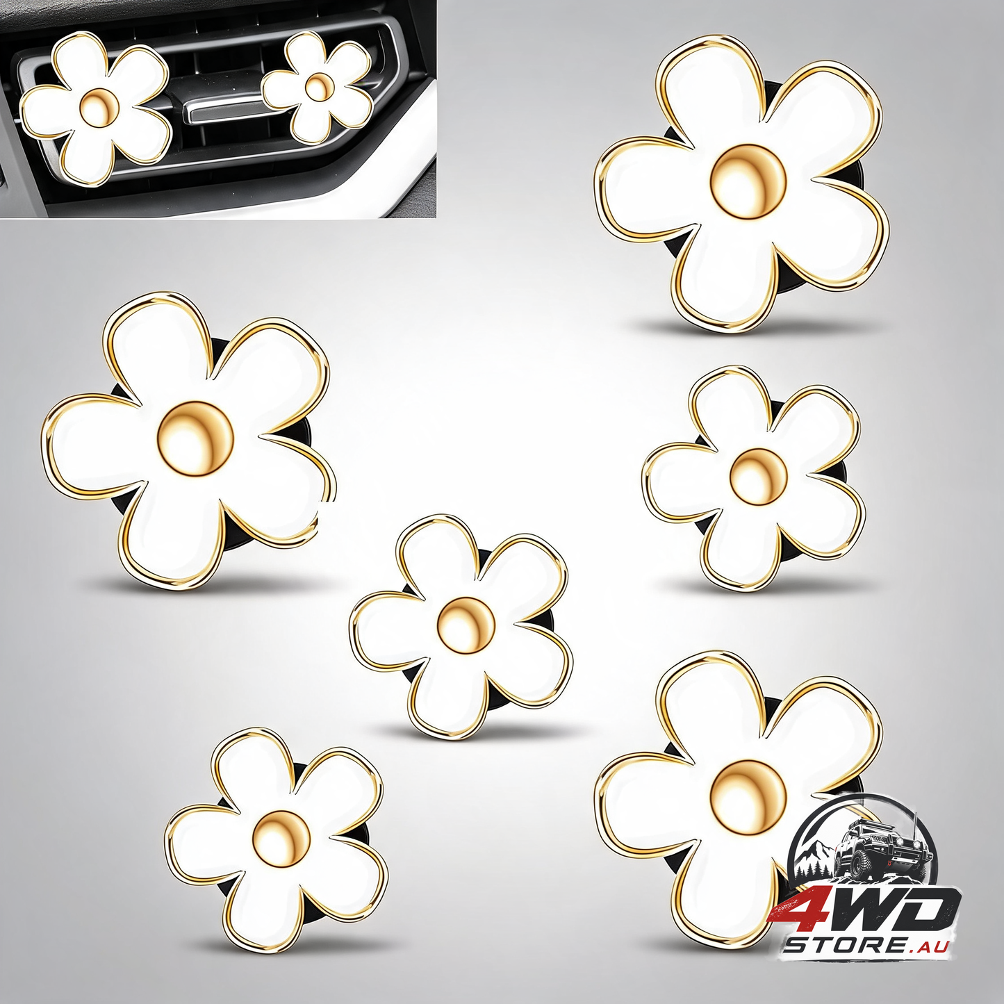 6 piece white daisy flower car air vent clips air freshener for interior decoration