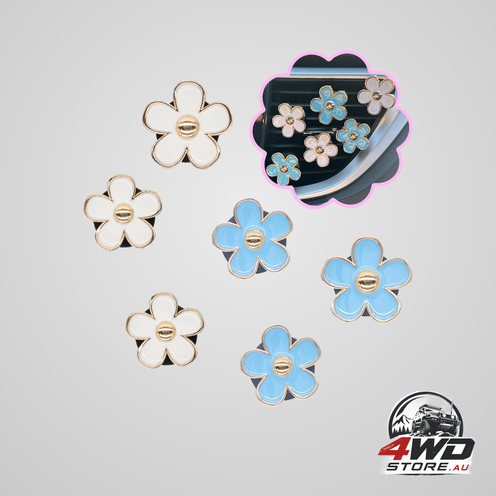 6 piece blue and white daisy flower car vent clips, refillable diffuser