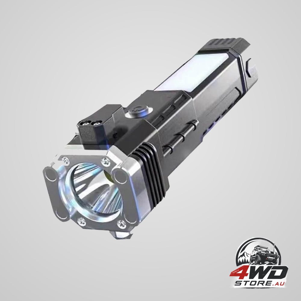 Multifunction car flashlight with window breaker, rechargeable emergency torch